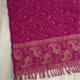 Tibet Pink Yak Wool Paisley Fringed Shawl