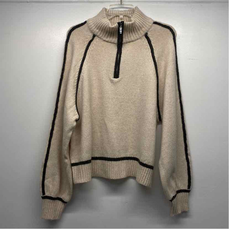 Z Supply Size M Women's Beige Stripe Zip Mock Neck Sweater