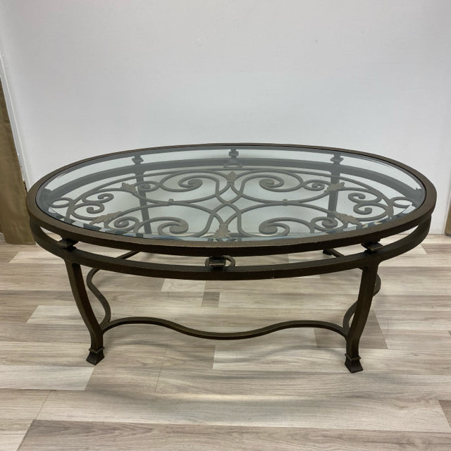 Oval Bronze Iron-Glass Coffee Table