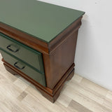 Side Table  Brown-Green Solid Wood 2 Drawers