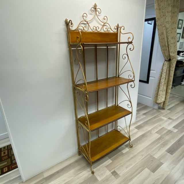 Folding Beige Metal-Wood Baker's Rack