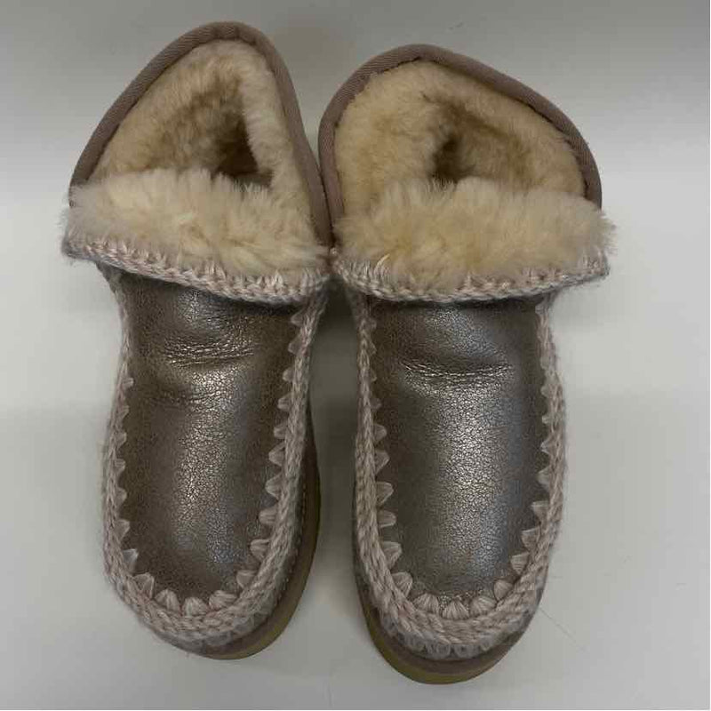 Mou Size 38-7.5 Women's Beige Shimmer Crochet Platform Booties