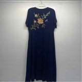 Johnny Was Size Xl Women's Navy Embroidered Midi Short Sleeve Shift Dress