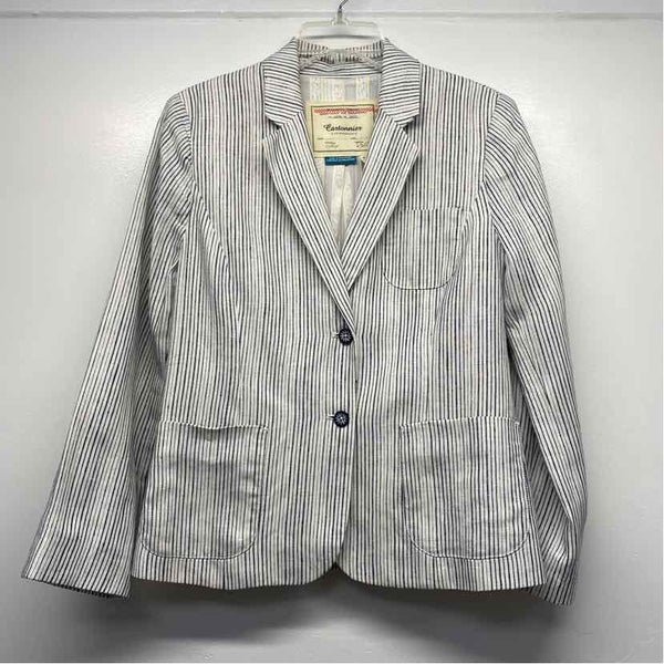 Cartonnier - Anthropologie Women's Size 4-S White-Blue Stripe Blazer Jacket