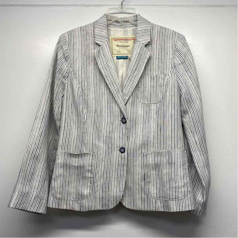 Cartonnier - Anthropologie Women's Size 4-S White-Blue Stripe Blazer Jacket