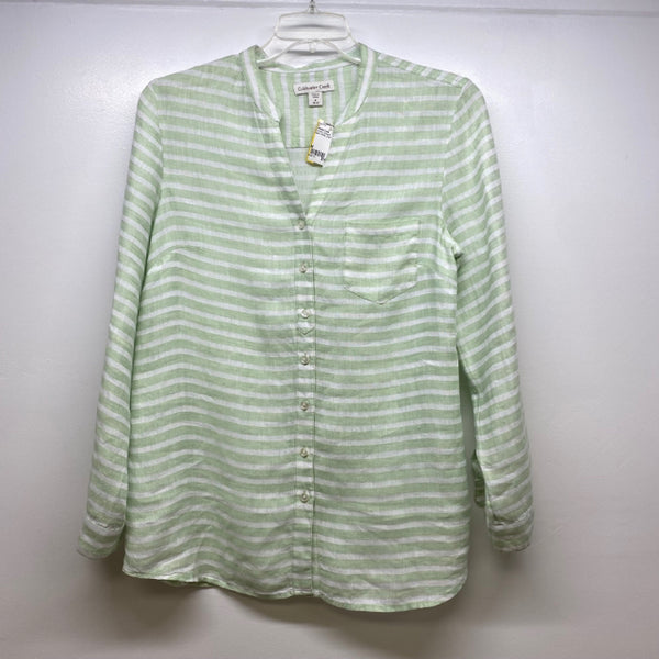 Coldwater Creek Women's Size M Green-White Striped Button Down Shirt