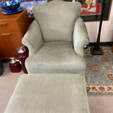 Green Fabric Textured Arm Chair and Ottoman