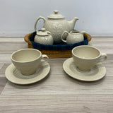 Longaberger Collectors Club Ivory Ceramic Teacup and Saucer - Set of 2