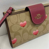 Coach Tan-Pink Signature Leather Bifold Wallet