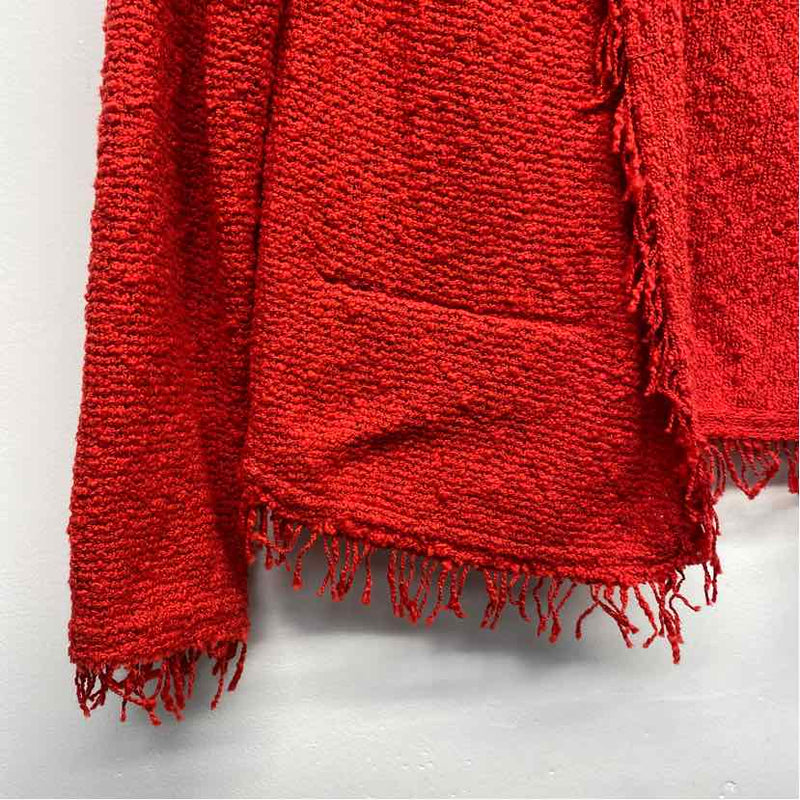 IRO Women's Size 36-S Red Textured Fringed Open Front Jacket