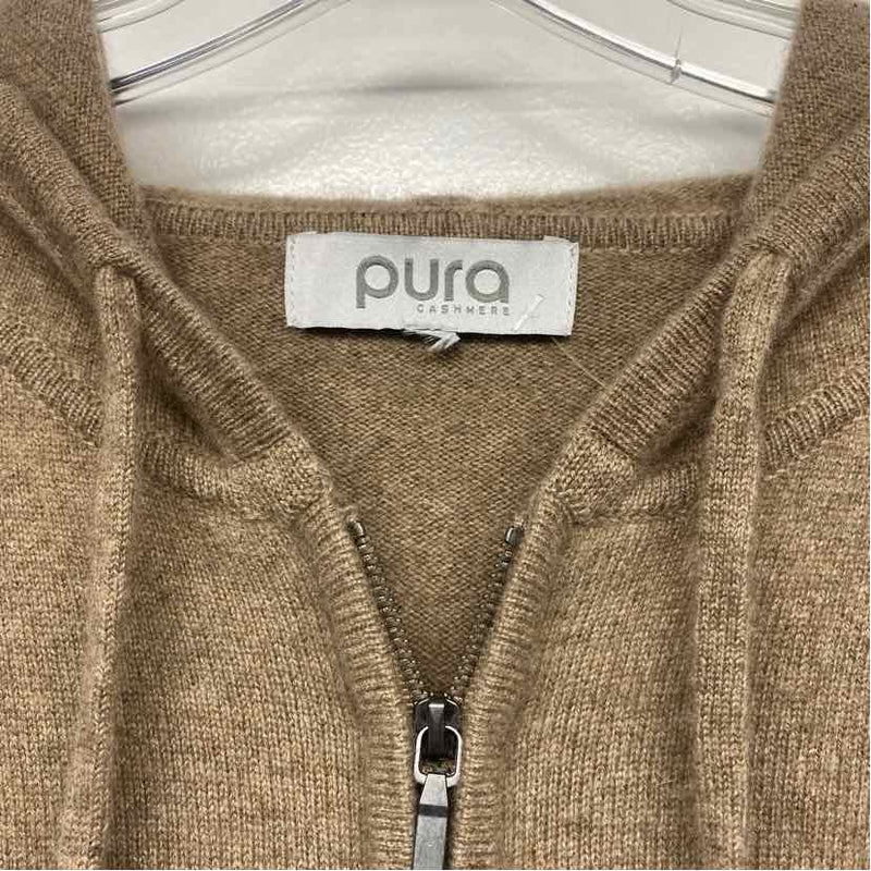 Pura Cashmere Size Xl Women's Brown Solid Hoodie Sweater