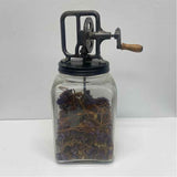 Antique Clear Glass Metal Square Butter Churn