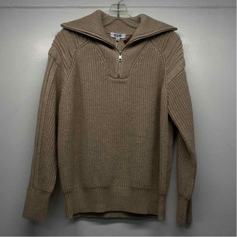 525 Size M Women's Tan Solid Zip Mock Neck Sweater