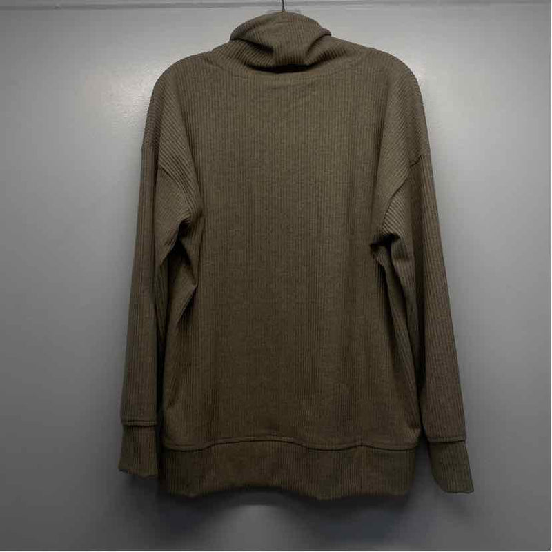 Haven Well Within Size L Women's Tan Ribbed Turtle Neck Long Sleeve Top