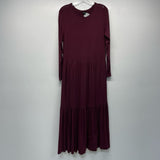 Saint + Sofia Size 12-L Women's Burgundy Solid Maxi-Long Sleeve Dress