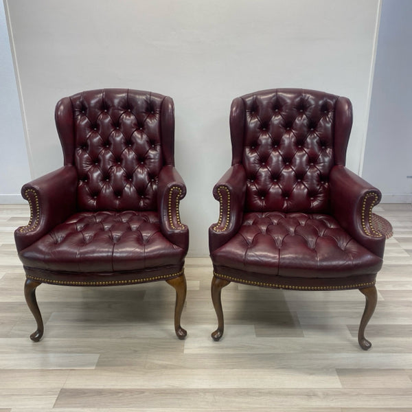 High Wing Back Burgundy Leather Chair