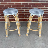 Pair of Counter Height Gray-White Rattan Stools