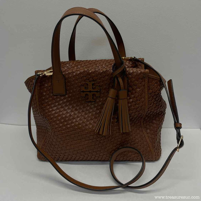 Tory Burch Brown Woven Leather Tote Handbag