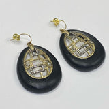 Alexis Bittar Black-Gold Earrings Geometric Gold-Tone Design with Crystals
