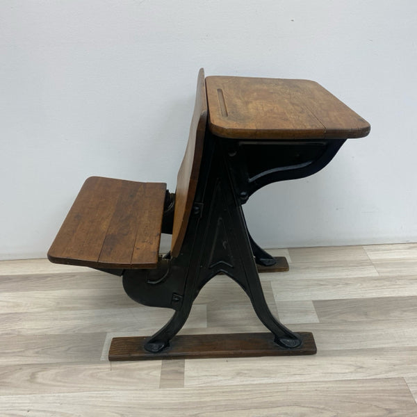 Antique Brown Wood-Iron Children's Desk
