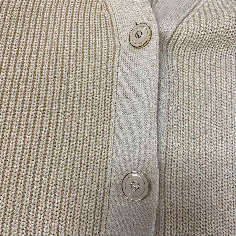 St. John Size M Women's Gold Solid Button Up Sweater