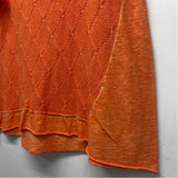 Angela Mara Size M Women's Orange Patchwork Crew Neck Short Sleeve Top