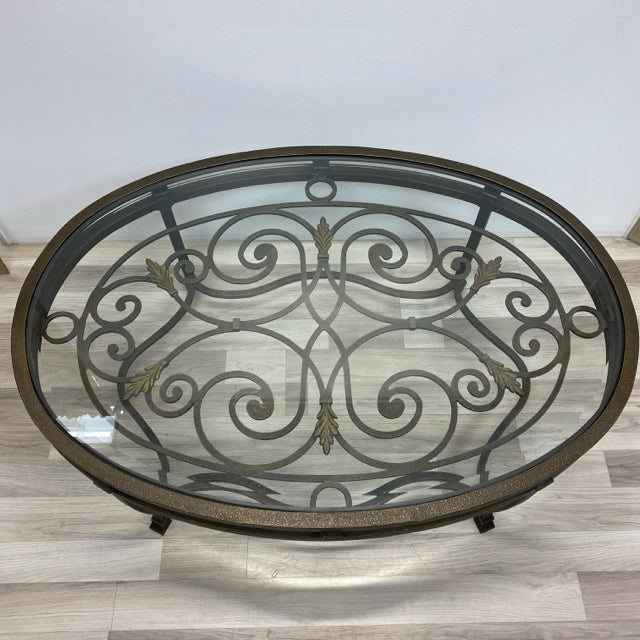 Oval Bronze Iron-Glass Coffee Table