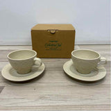 Longaberger Collectors Club Ivory Ceramic Teacup and Saucer - Set of 2