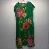 Johnny Was Size Xl Women's Green-Multi Floral Midi Cap Sleeve Shift Dress