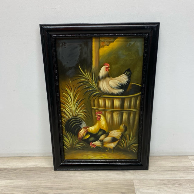 Black-Multi Painting - Chickens