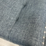 Gray bench silver nailhead trim and black solid wood legs
