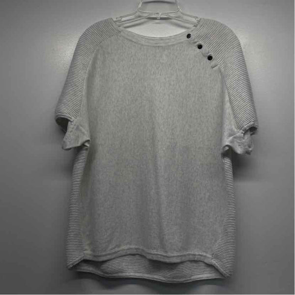 Kinross Size M Women's Light Gray Tweed Crew Neck Short Sleeve Top