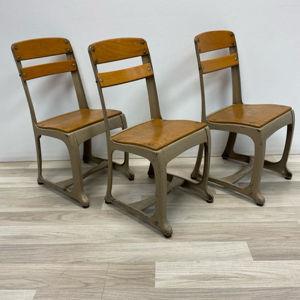 American Seating Co. Vintage Tan Wood-Metal Chair - Set of 3