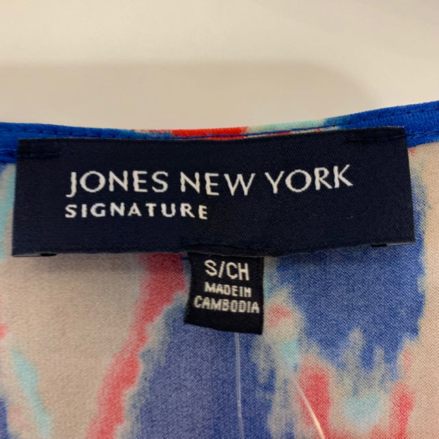 Jones New York Size S Women's Blue-Multi Abstract Faux Wrap Dress