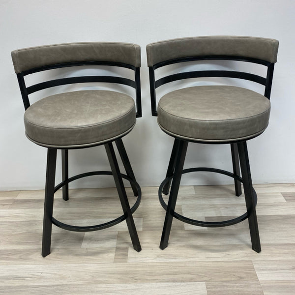 Swivel Counter Height Gray Leather- Metal Stool - Set of 2