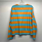 Kule Size L Women's Blue-Orange Stripe Polo Long Sleeve Top