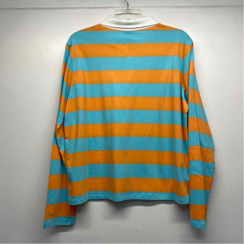 Kule Size L Women's Blue-Orange Stripe Polo Long Sleeve Top