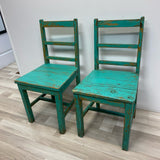 Distressed Teal Wood Chair - Sold as a Pair