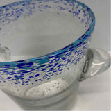 Clear-Blue Round Glass Ice Bucket w Handles