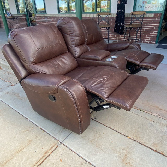 Recliner Brown Faux leather Loveseat