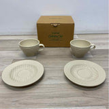 Longaberger Collectors Club Ivory Ceramic Teacup and Saucer - Set of 2
