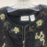 Chico's Women's Size 3-XL Black Embroidered Zip Up Jacket