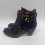 L'Artiste Size 37-6.5 Women's Navy-Multicolor Patchwork Ankle Booties