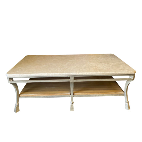 Beige Stone-Wrought Iron Coffee Table