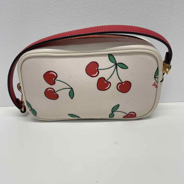 Coach White-Red Leather Cherries Print Wristlet Clutch
