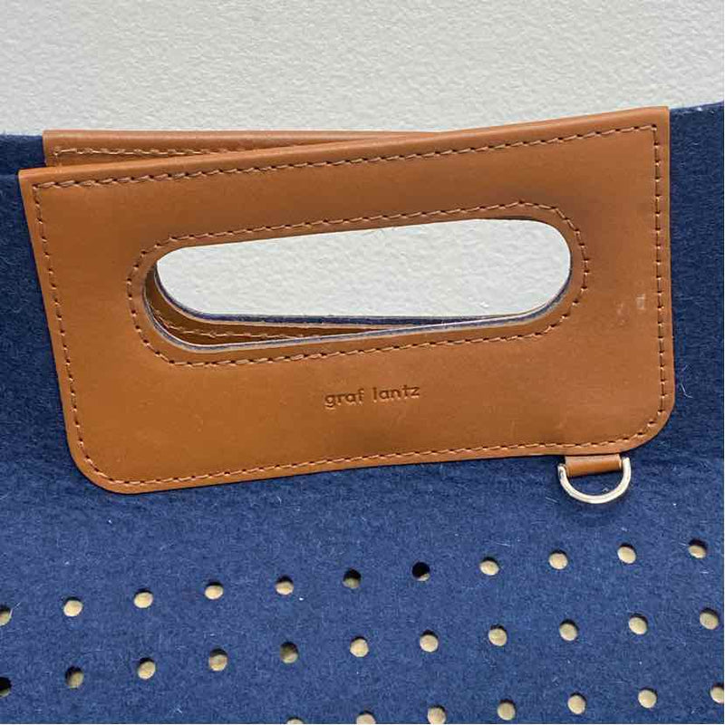 Graf Lantz Navy-Brown Boilded Wool Cutout Tote