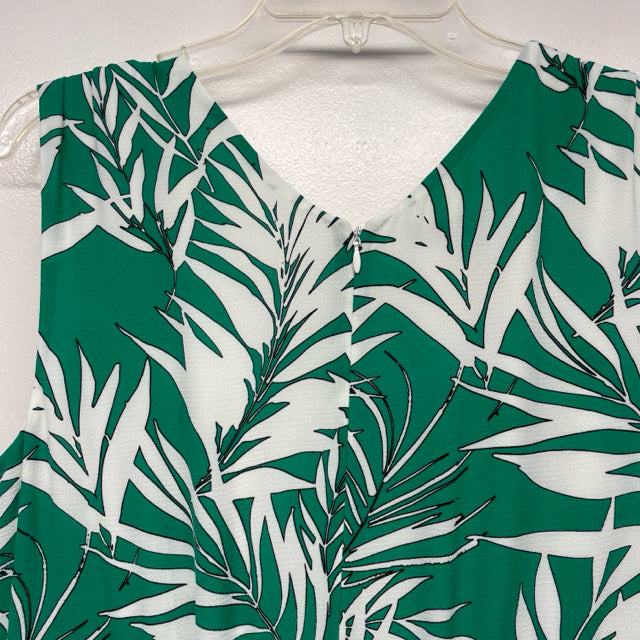 Talbots Size 12-L Women's Green-White Pattern Sleeveless Dress