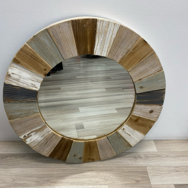 Round Wall Hanging Multicolor Wood Mirror