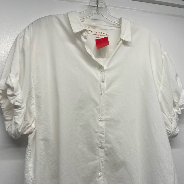 Xirena Size L Women's White Solid Button Up Short Sleeve Top