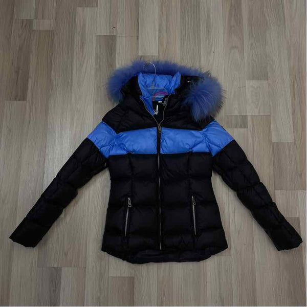 Skea Women's Size 4-S Black-BLue Color Block Zip Up Coat